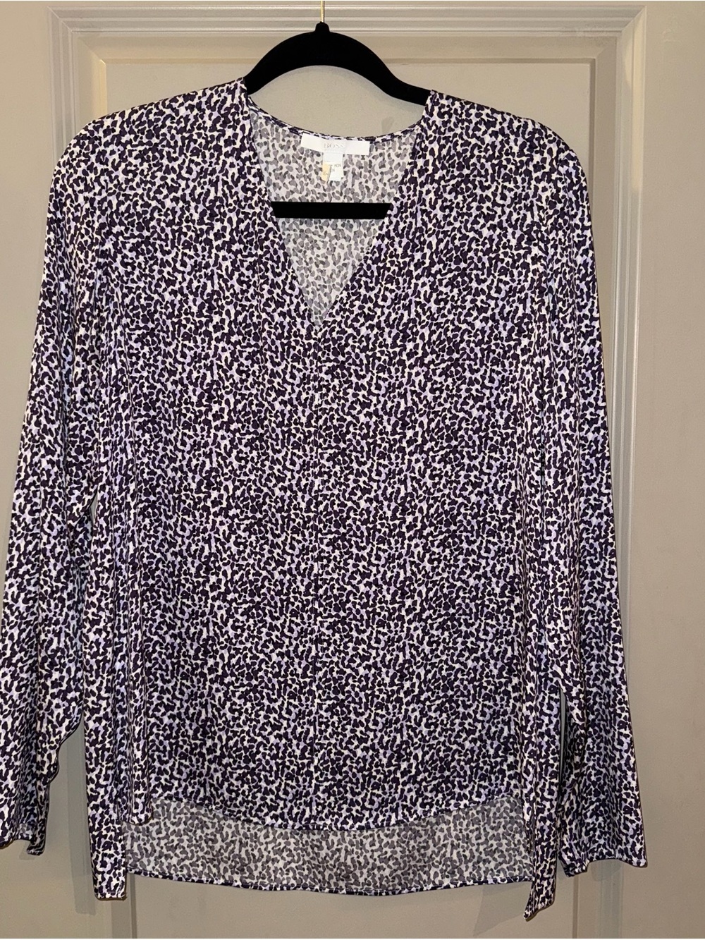Boss Ivala Purple Printed V-Neck Long Sleeve Blouse